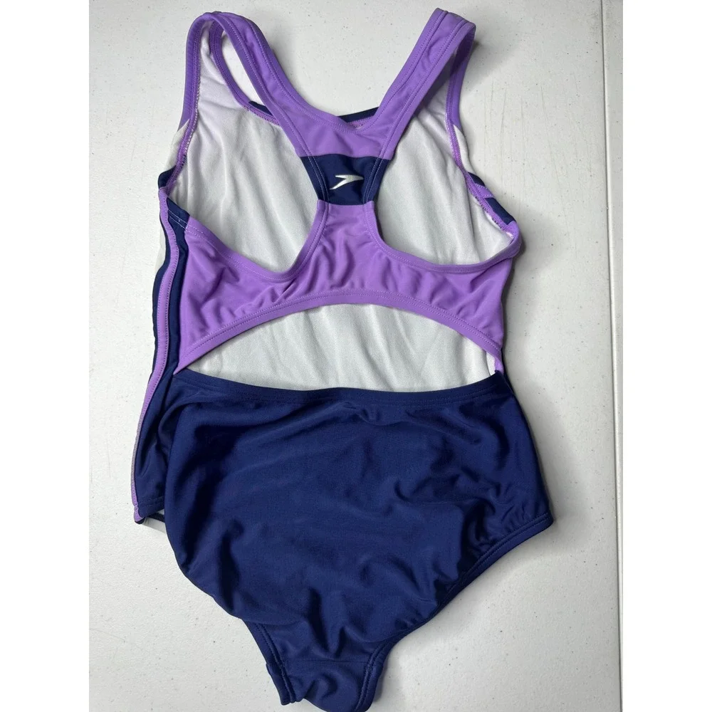 Speedo Girls‎ Size 10 Swimsuit One Piece Racerback Navy Purple White Athletic